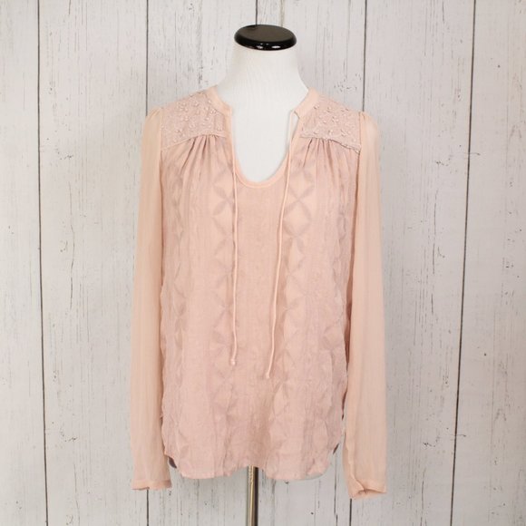 Anthropologie Tiny Chiffon Sheer Long Sleeve Top Pink XS - Picture 2 of 13